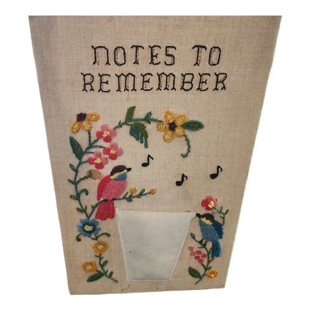 Vintage Handmade Notes To Remember Floral Birds Needlepoint Wall‎ Hanging